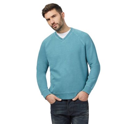 Mantaray Big and tall turquoise v neck sweater